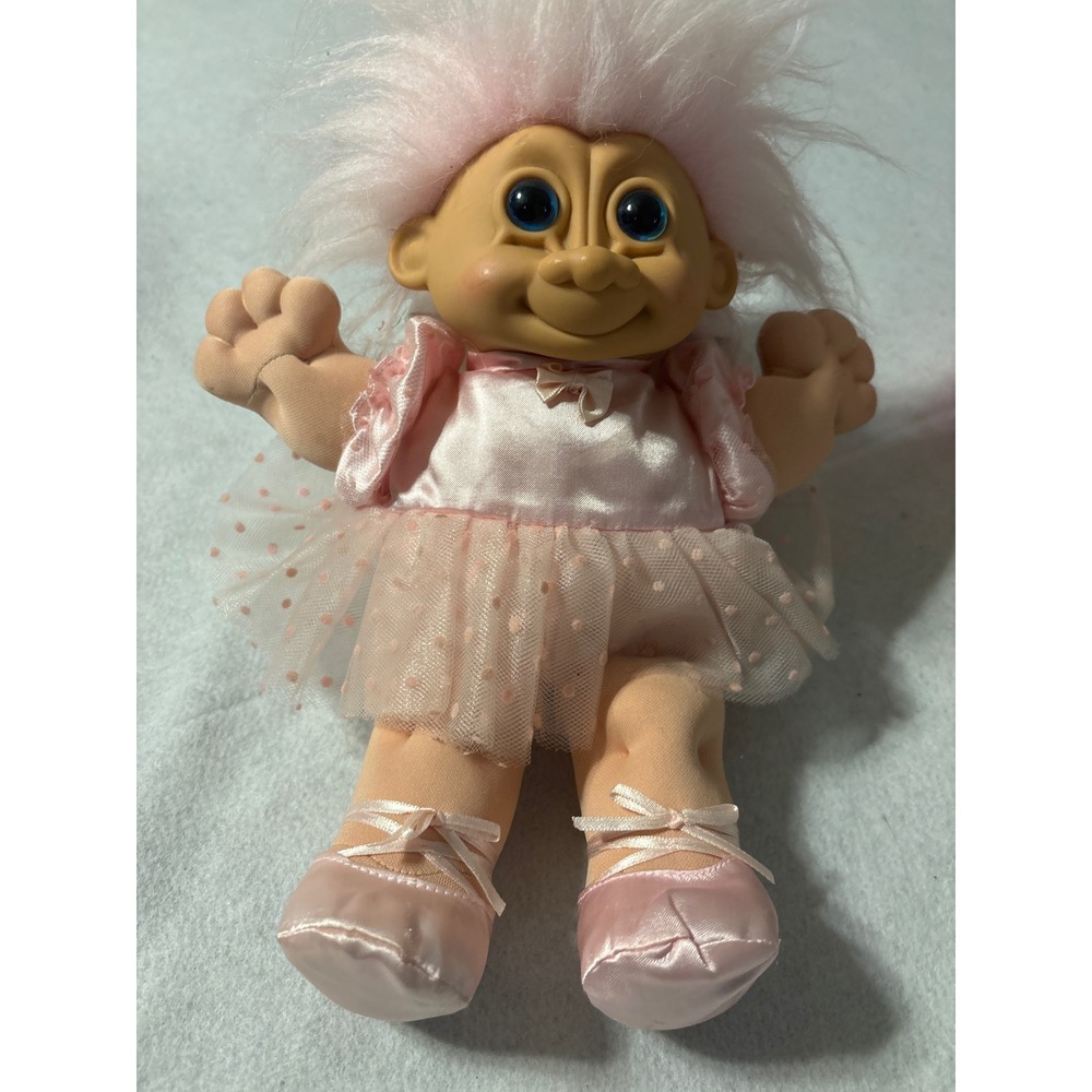 Russ Troll Doll Pink Ballerina Tutu Ballet Shoes Fluffy Hair Vintage Collectible